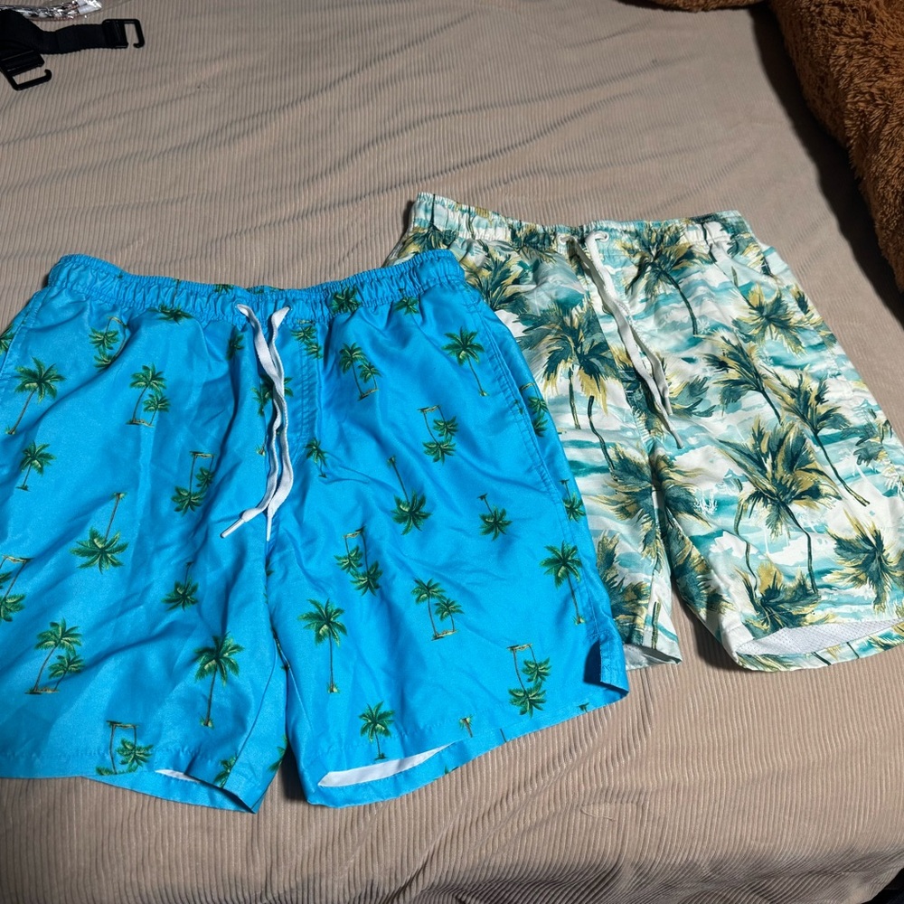 Old Navy Blue and Green Palm Swim Trunks